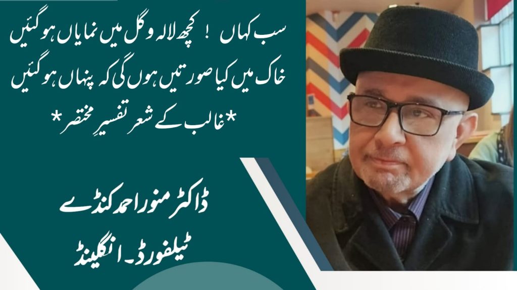 سب کہاں ! کچھ لالہ و گل میں نمایاں ہو گئیں خاک میں کیا صورتیں ہوں گی کہ پنہاں ہو گئیں غالب کے شعر تفسیرِ مختصر