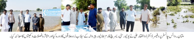 وائس چانسلر زرعی یونیورسٹی کا سیلاب متاثرہ فارم کا دورہ