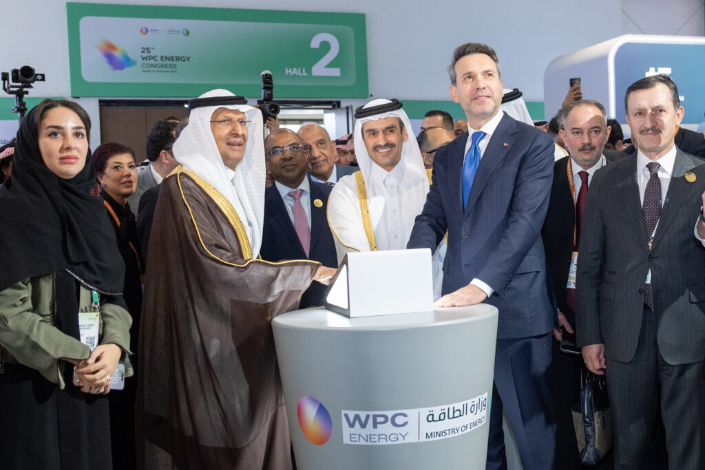H.E. Minister Saad Sherida Al-Kaabi tours QatarEnergy’s pavilion at the WPC exhibition in Riyadh